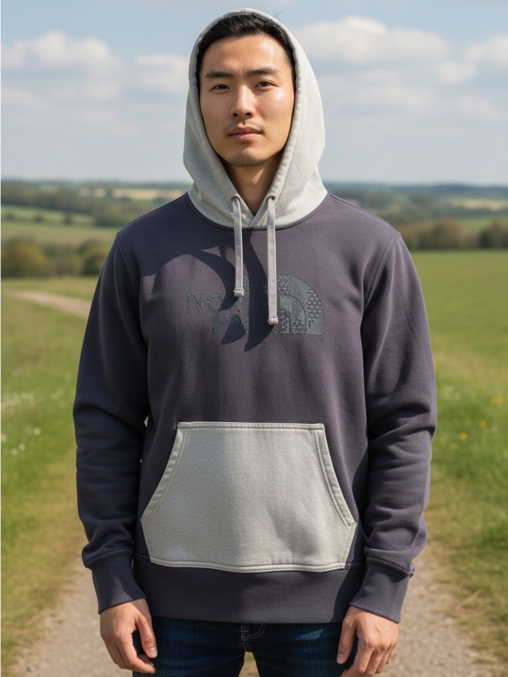 The North Face Men's Navy & Gray Two-Tone Pullover Hoodie-Size Medium
